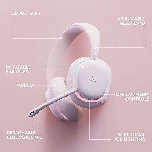 Logitech G735 Wireless Gaming Headset, Customizable LIGHTSYNC RGB Lighting, Lightspeed, Bluetooth, 3.5 MM Aux Compatible with PC, Mobile Devices, Detachable Mic - White Mist